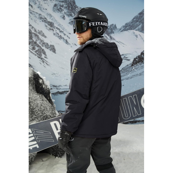 Зимова куртка MAGCOMSEN для чоловіків: тепла, водонепроникна, з капюшоном. Підходить для катання на сноуборді, активного відпочинку та роботи. Розмір L, чорний колір.