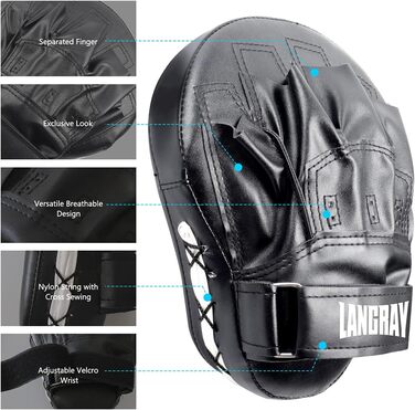 Рукавиці для боксу LangRay, 1 пара, з штучної шкіри, для дітей та дорослих, бокс, кікбоксинг, MMA, муай-тай, карате, чорні