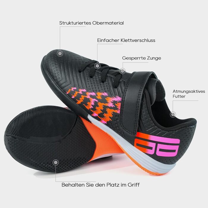 Дитячі футзальні кросівки JABASIC для залу, чорно-помаранчеві, 37 EU