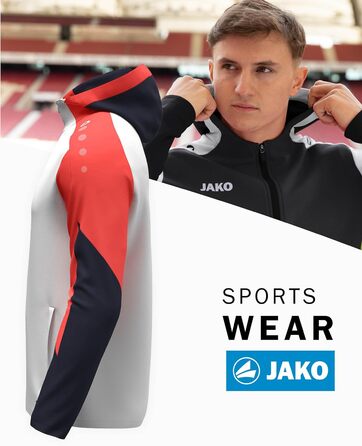 Чоловіча спортивна куртка з капюшоном JAKO Dynamic (S, білий/корал/темно-синій)