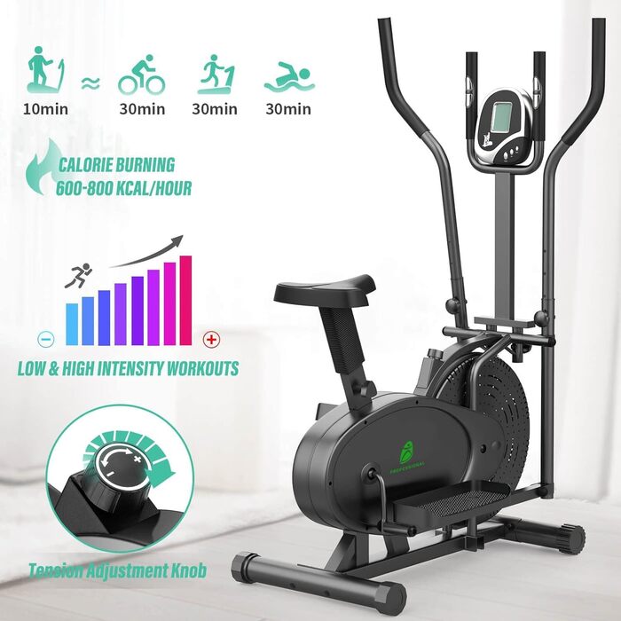 Еліптичний тренажер Neezee Crosstrainer Pro 2-в-1 з магнітним опором, сидінням та LCD-дисплеєм. До 120 кг, чорний
