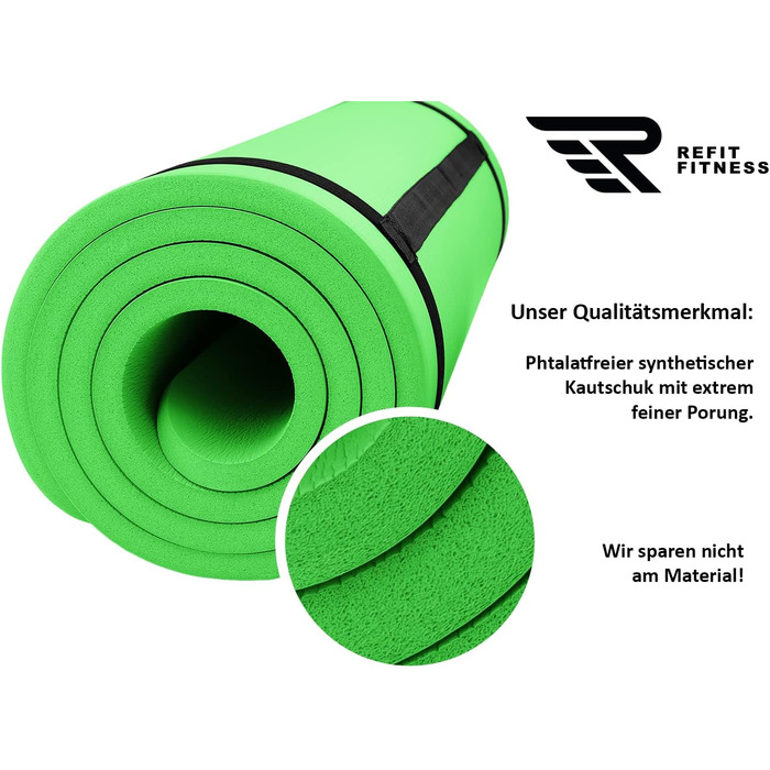 Килимок для йоги та фітнесу Gymnastikmatte Profi 190x60 см, 10 мм, Lime - антиковзкий, NBR, з ременем та сумкою