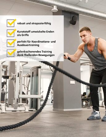Батл-роуп SPORTINATOR® 9 м, 7 кг – тренувальний канат для фітнесу, з пластиковими ручками, для координації та витривалості, для жінок і чоловіків