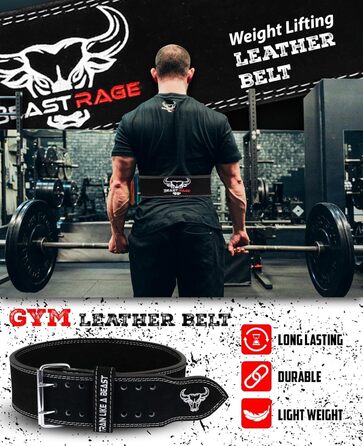 Шкіряний пояс BEAST RAGE для важкої атлетики, чорний, XL – Пояс для пауерліфтингу та кросфіту, 10,2 см, для чоловіків і жінок, підтримка спини, силові тренування, присідання, станова тяга