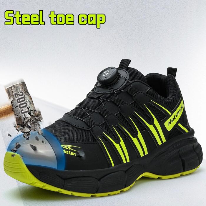 Черевики робочі чоловічі легкі, захисні черевики зі сталевим підноском, жіночі, дихаючі, зручні, широка колодка, гумова підошва, зелені, 43.5 EU