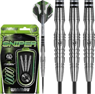 Дротики Winmau Sniper Profi з вольфраму для дартсу, сталевий наконечник, 23 г, комплект з оперенням та стрижнями
