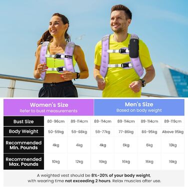 Вага для тренувань FraGraim з регулюванням ваги 8/10/12 кг, з кишенею для телефону та світловідбиваючими смугами, для фітнесу, кардіо та ходьби, фіолетовий