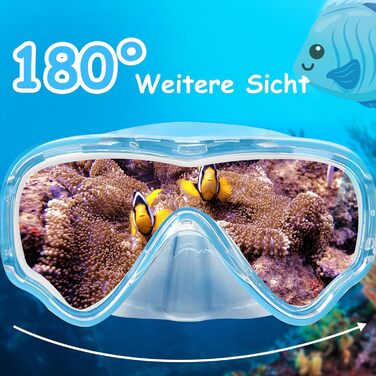 Дитячі маски для снорклінгу Vvinca: маска для плавання з тканинним ремінцем, 180° панорама, анти-тік, для дітей 3-13 років (блакитний)
