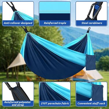 Гамак дорожній складаний Camping 270x140 см для відпочинку на природі, балконі, терасі (синьо-блакитний)