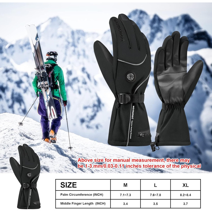 Гріючі рукавички з підігрівом 7.4V 3000mAh для жінок та чоловіків, вітронепроникні, з підігрівом, акумуляторні, для мотоциклів, катання на лижах, кемпінгу, чорні