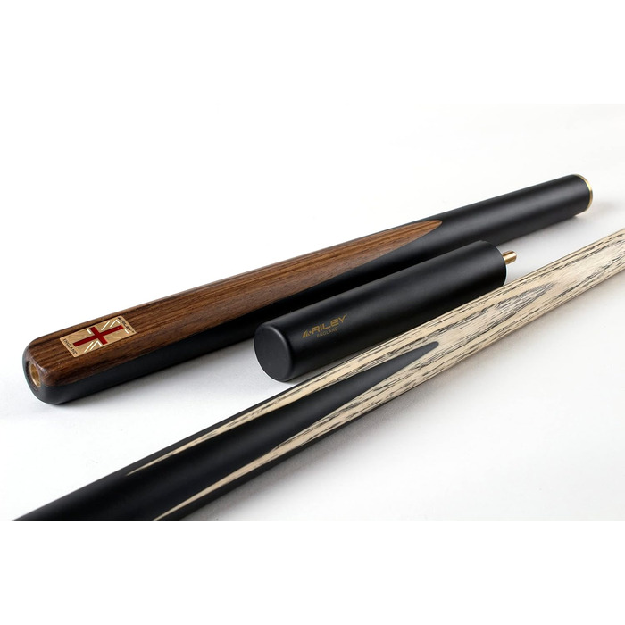 Більярдний кий Riley England Billardqueue 3/4, ручна сплетіння, з горіховою ручкою, шток з берези, 145 см, наконечник 9,5 мм, з чохлом, подовжувач 15 см та аксесуарний набір RES-1-Design