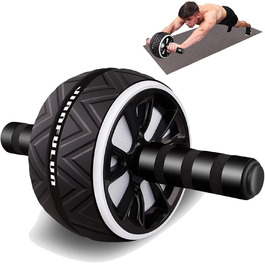 Ролер для пресу з подвійними колесами, комплект з килимком для колін. Тренажер для пресу, допомога у схудненні, фітнес, тренування, білий