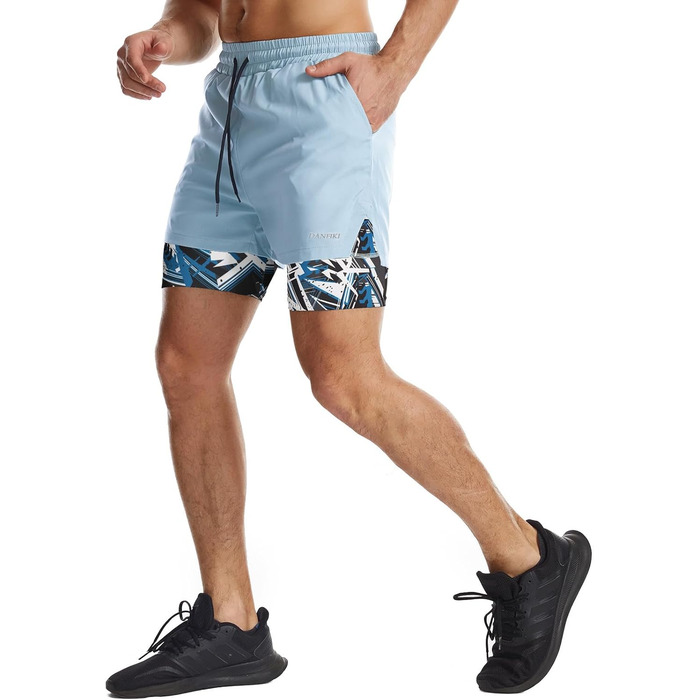 Чоловічі спортивні шорти 2-в-1 для бігу, тренувань та активного відпочинку (M, синій з камуфляжною підкладкою)