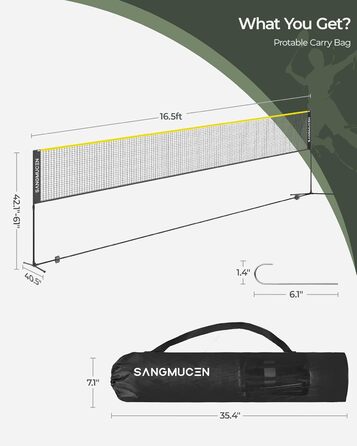 Сітка для бадмінтону, волейболу та тенісу SANGMUCEN 3/4/5 м, переносна, з регульованою висотою, для саду