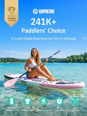 Надувне SUP-борд Niphean Stand Up Paddle Board з сидінням та аксесуарами, 320см, 200кг, для 2 осіб, StabilTrac-Fin