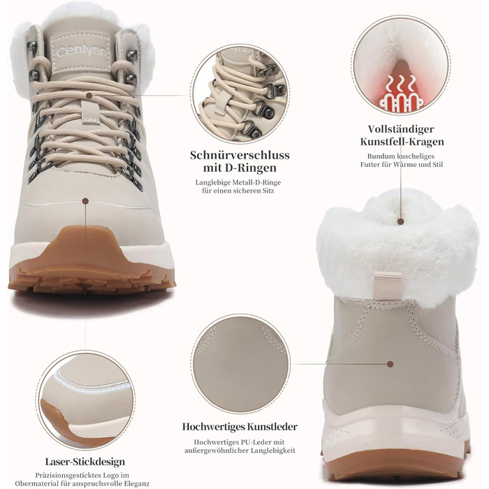 Жіночі зимові черевики, зимові чоботи, утеплені снігоступи, Outdoor, трекінг, похідні черевики, бежевий, 38 EU