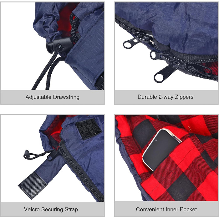 Спальний мішок Redcamp Baumwoll-Flanell для кемпінгу, 3-сезонний, теплий та комфортний, для дорослих. Вага наповнювача: 2/3/1.8 кг (Marineblau), 2.0 кг (Rot).