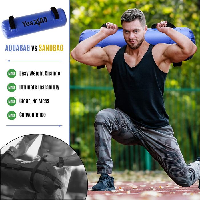 Мішок для фітнесу Yes4All з водою 36.3 кг, Aqua Bag для тренувань, великий, прозорий темно-синій