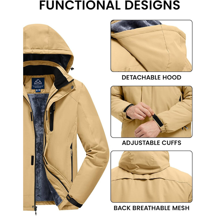 Чоловіча зимова куртка Rdruko - водонепроникна флісова куртка для сноуборду та туризму, камуфляж Khaki, розмір L