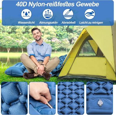 Isomatte HVIERO Саморозкладається, надувна, для кемпінгу, рюкзак, подорожі, туризм. Легка, компактна, блакитна.