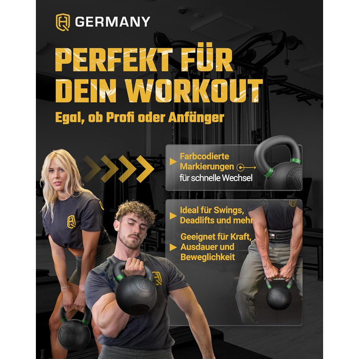 Гантель-гиря HQ Germany® з порошковим покриттям [2-32кг/Набори] - Набір чавунних гирь з точністю ±2% - Кульова гиря, Набір гирь, Преміум гирі з порошковим покриттям 24кг