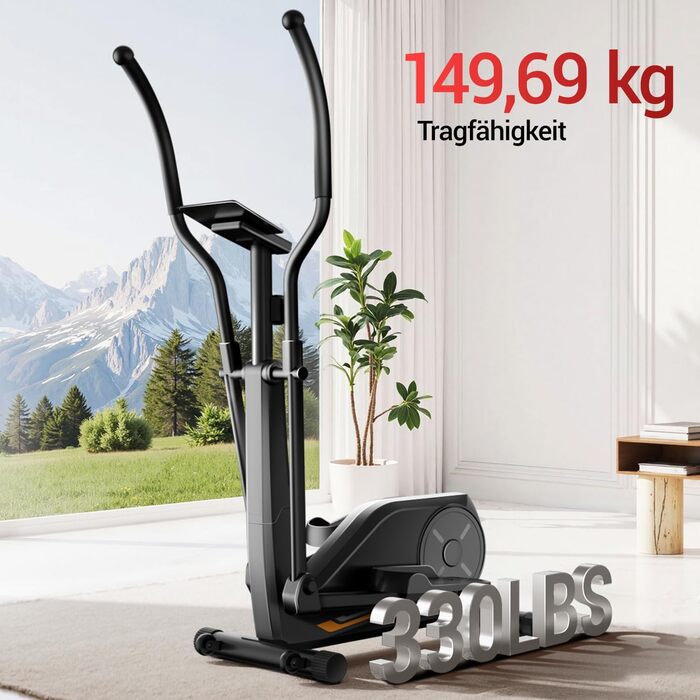 Крос-тренажер CURSOR для дому з 16 рівнями опору, ультратихий магнітний еліпс, довжина кроку 40 см, датчики пульсу, LCD-дисплей, вантажопідйомність 159 кг, помаранчевий