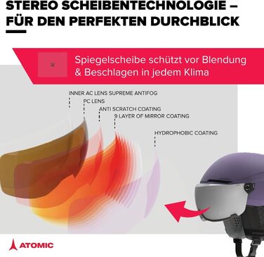 Гірськолижний шолом Atomic Savor Visor зі вбудованою маскою для лиж та сноуборду, система 360° Fit та вентиляція Active Aircon, Holo Core