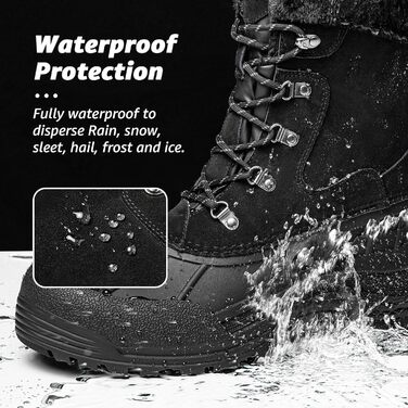 Черевики зимові Kelway для чоловіків, водонепроникні. Зимове взуття, чоботи для снігу, Outdoor, для походів, роботи, кемпінгу (Чорний, 45 EU)