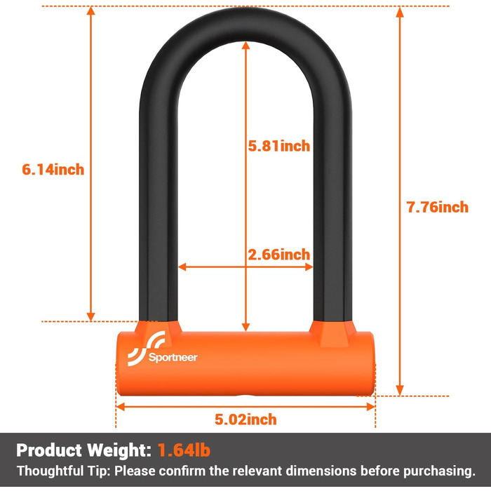 Замок для велосипеда Bügelschloss Sportneer 17 мм з кабелем 1.5 м - для шосе, гірського, електровелосипеда, складного велосипеда