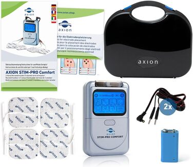 Пристрій TENS Axion STIM-PRO Comfort для терапії болю - комплект з 4 електродів 5x5 см | Reizstromgerät для лікування артрозу, артриту, болю в шиї, спині та суглобах | Сертифікований медичний продукт
