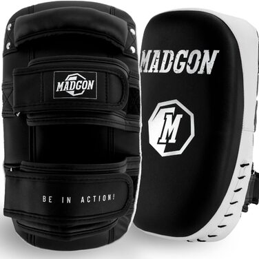 Набір ударних подушок для ніг MADGON (2 шт) для MMA, кікбоксингу та муай-тай, преміум-набивка для амортизації ударів, чорно-білі