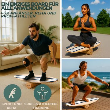 STAASH® PRO Балансборд з берези – Преміум 5-в-1 набір для балансу, фітнесу та реабілітації. Ролик + півсфера + килимок. Макс. вага 150 кг, Колір: Морська хвиля