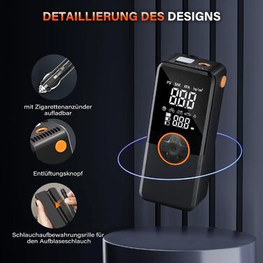 Портативний електричний компресор-насос 10000mAh, 150 PSI для велосипеда з манометром та LED підсвічуванням
