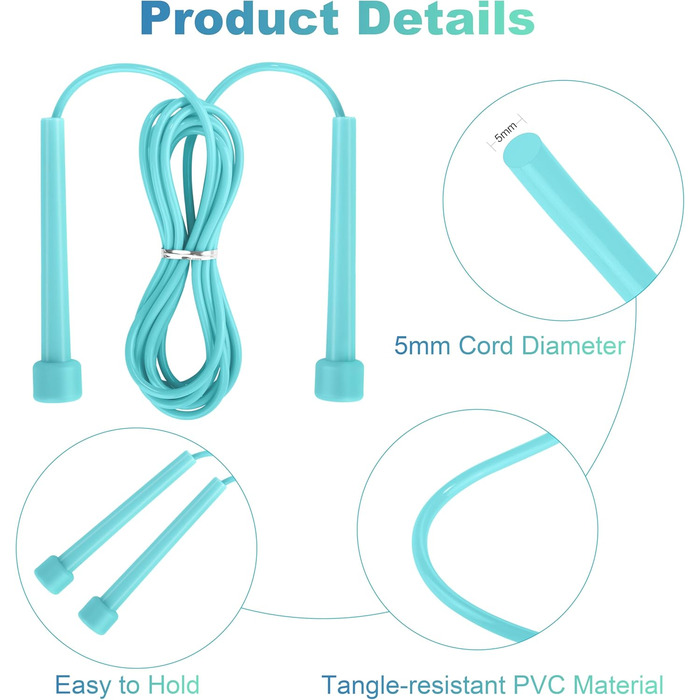 Стрибкова скакалка Aodaer PVC з регулюванням, для дітей, багатокольорова, з пластиковими ручками, легка, для фітнесу та змагань