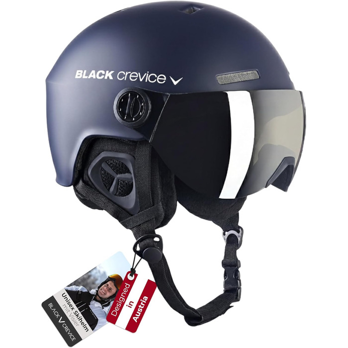 Шолом гірськолижний BLACK CREVICE Gstaad з візором (пілотський стиль) | Полікарбонат, дихаючий, регульований (51-53 см, S/M = 54-57 см)