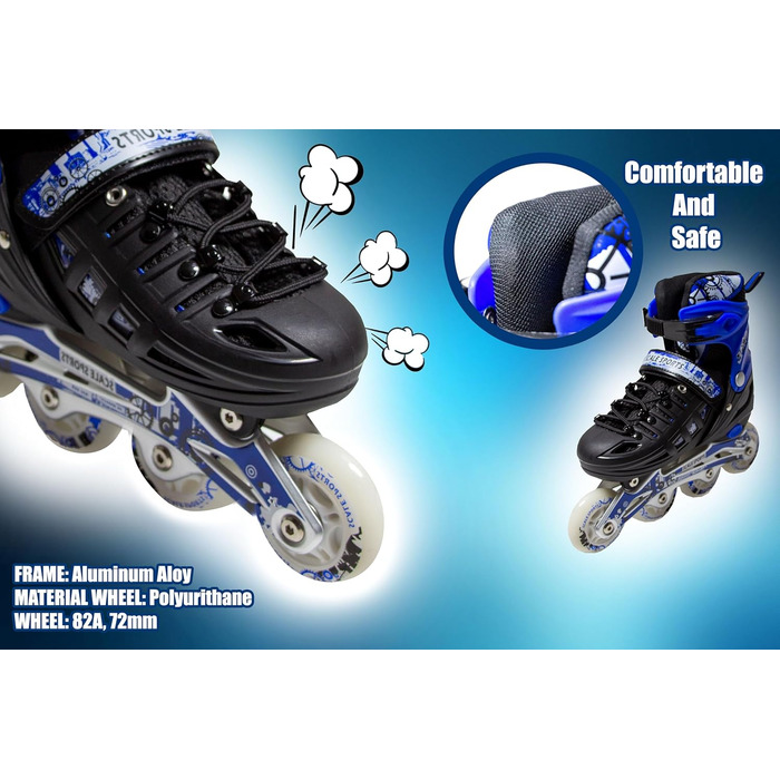 Дитячі ролики-кольоротки з підсвічуванням – ролики для катання для дітей чорно-білі (чорно-сині, розмір M)