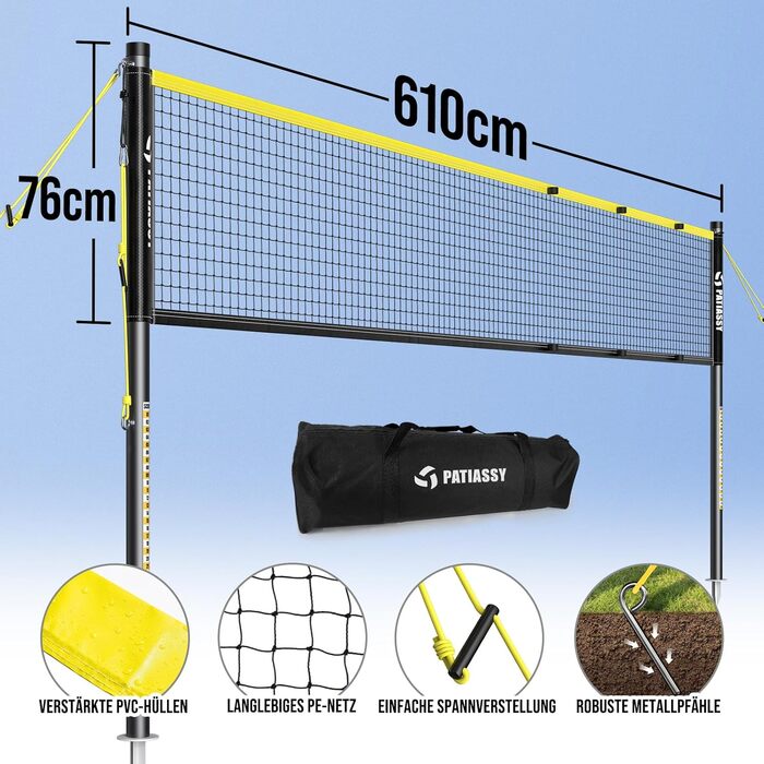 Мобільний волейбольний сет для бадмінтону, регульований, 4 ширини, з сумкою, для залу та вулиці