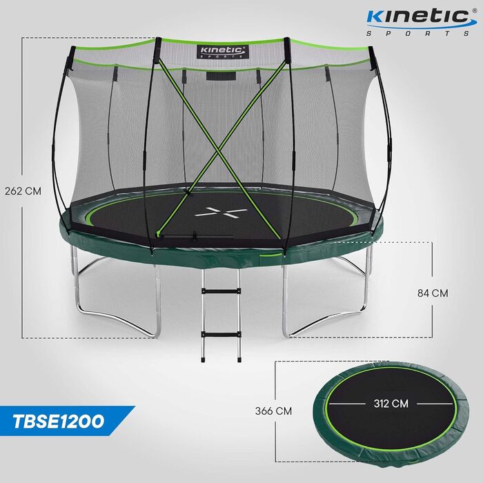 Кінетичний Трамплін Federlos-Design 'Bungee Safety Elite' Ø 244/305/366 см - AirMAXX, Безрамковий, Для дітей та дорослих, Садовий, Безшумний, Outdoor, Зелений