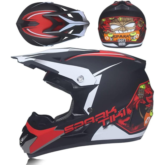 Шолом мотокросовий унісекс, повний захист обличчя, для мотогонщиків, MTB, ATV, картинг, скутер, квадроцикл, дорослий, червоний, розмір M (54~55 см)