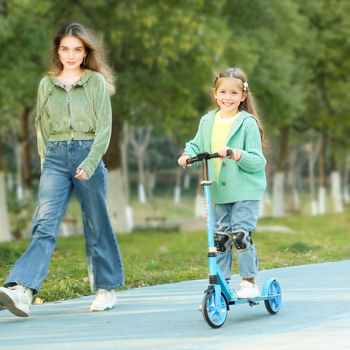 AIYAPLAY Scooter Дитячий складаний дитячий самокат з регульованою висотою керма, 2 великими колесами, заднім крилом гальма, самокат для дітей 6-12 років синій | Аосом