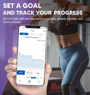 Інтелектуальна вага GE для вимірювання ваги тіла, цифрова вага для людей з 8 електродами, 27 вимірювань (жир, ІМТ, м'язова маса), аналізатор складу тіла, Bluetooth, точна вага, 27 показників, максимальне навантаження 180 кг
