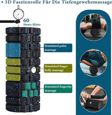 Набір масажних роликів для м'язів та фасцій (Foam Roller Set): великий ролик, міні-ролик та дуо-бол для йоги та відновлення, синій