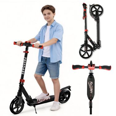 Самокат FREEDARE Cityroller складний для дітей та дорослих, колеса 200 мм, до 100 кг (Чорно-червоний)