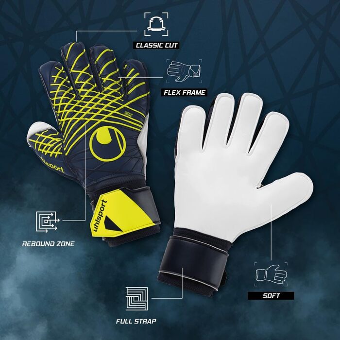Воротарські рукавички Uhlsport Prediction Soft Flex Frame для дітей та дорослих, сині/білі/жовті, футбольні