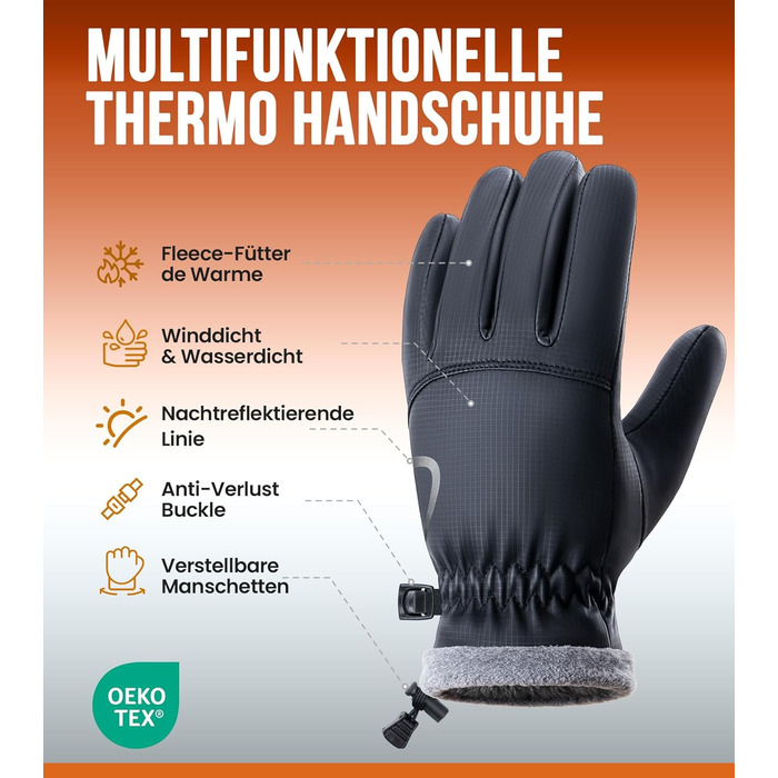 Рукавички PULIOU для чоловіків та жінок, зимові термо-рукавички для велосипеда, тепла зимова модель, вітронепроникні, з підтримкою сенсорного екрану, спортивні рукавички для бігу, їзди на велосипеді, альпінізму, чорного кольору