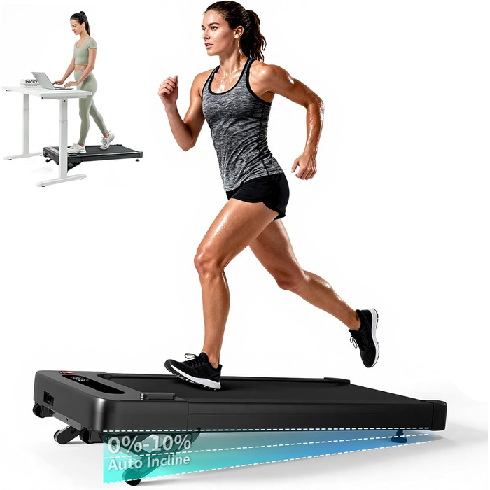 Bluearth Walking Pad: Ходункова доріжка з регулюванням нахилу 10%, стіл для бігу, смарт-додаток, доріжка для дому з LED-дисплеєм, чорний колір