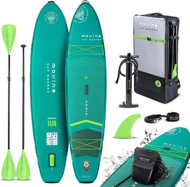 Надувний SUP-борд Movino Stand Up Paddle Board 350 см (2in1 SUP Kajak) - комплект з аксесуарами, до 165 кг, 11'6', зварний рейлінг, 15 PSI (зелений)