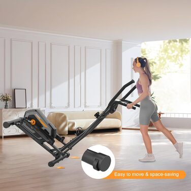 Еліптичний тренажер Neezee з Bluetooth, 16 рівнів опору, 6 кг маховиком, LCD-монітором та датчиком пульсу (Оранжевий + Чорний)