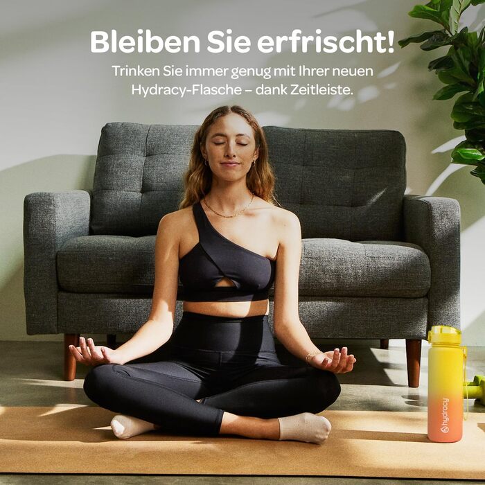 Фляга для води Hydracy 1л з вбудованим фрутом - спортивна пляшка BPA-free з таймером, не протікає, без конденсату, салатовий-блакитний градієнт (жовто-кораловий)