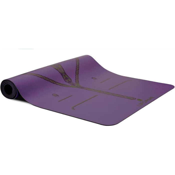 Yogamat Liforme з принтом – система вирівнювання, нековзна, екологічна, біорозкладна, стійка до поту, довга, широка та товста (фіолетовий)